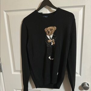 Polo Ralph Lauren Black Crewneck Sweater with Teddy Bear Design